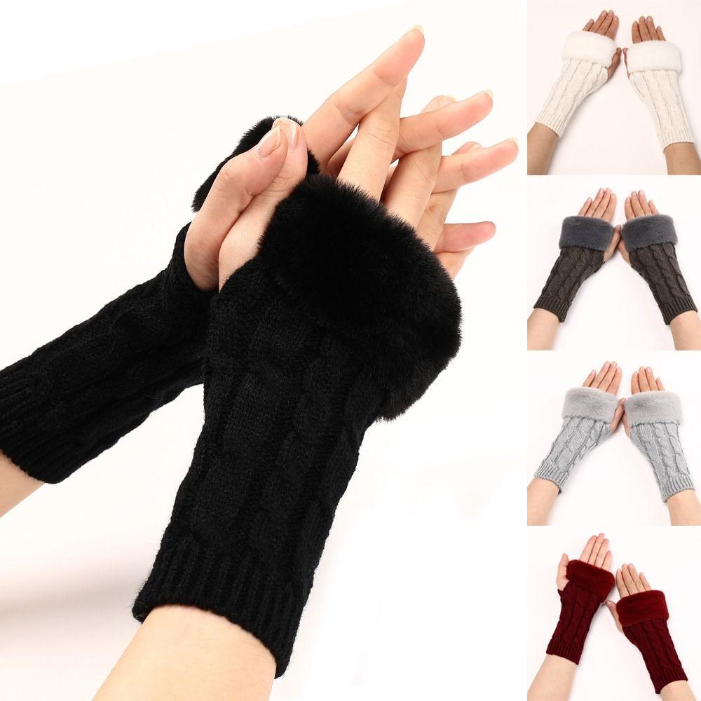Faux Rabbit Hair Knitted Gloves Fingerless Winter Mittens Japanese Plush Gloves Women Girls