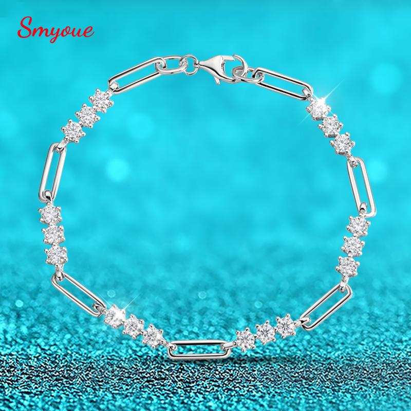 

Smyoue 18K Plated 3mm 100% Real All Moissanite Bracelets for Women Men Classic Lab Diamond Chain Silver 925 Wholesale 17.5cm