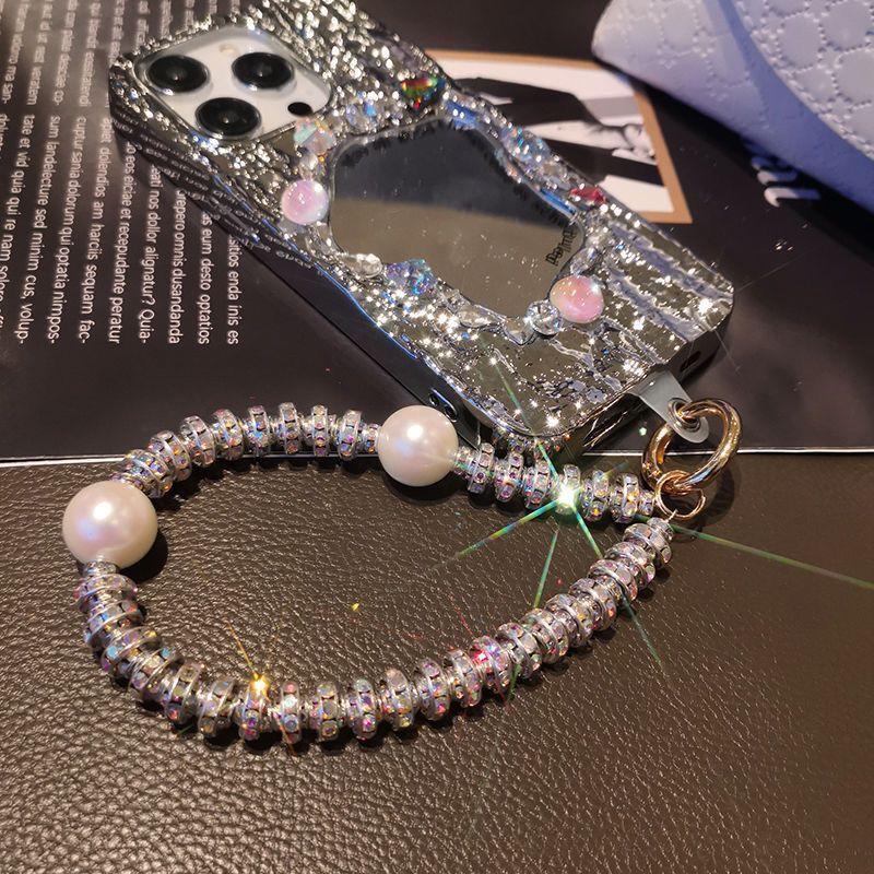 1/2Pcs New Fashion Hyu Diamond Pearl Bling Phone Chain Strap Rhinestone Beaded Anti-Loss Short Strap Key China Bracelet