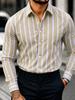 Men's Striped Long Sleeve Button-Up Shirt, Stylish