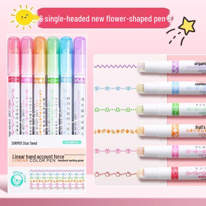 Floral Outline Dual Line Quick-Dry Highlighter Pen Set for Journaling and Student Use
