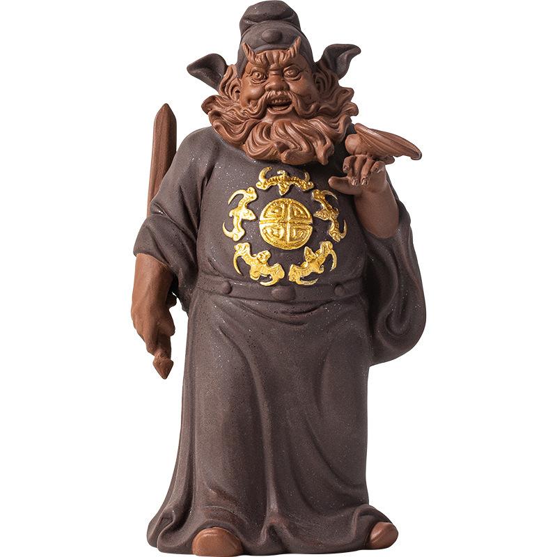 Zhong Kui Taoist Sculpture Ceramic Figurine for Feng Shui Protection Ward Off Evil Spirits, Bring Wealth Luck, Home Office Decor