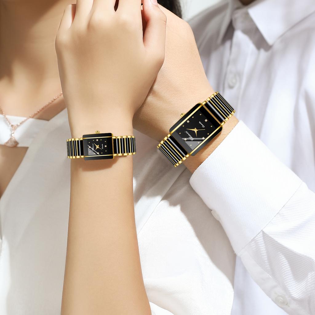 CHENXI Montre de Couple de Luxe Haute Qualité Mode Cristal Cadran Rectangulaire Montre à Quartz Hommes Femmes Saint-Valentin Cadeau de Mariage