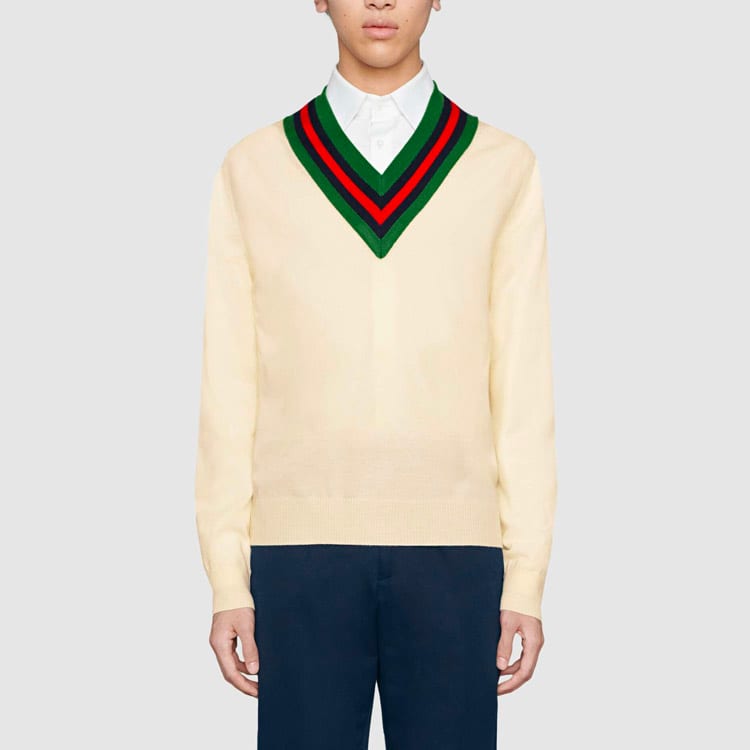 GUCCI Sweaters Men's White V Neck Moderate 576802-XKAUK-9133