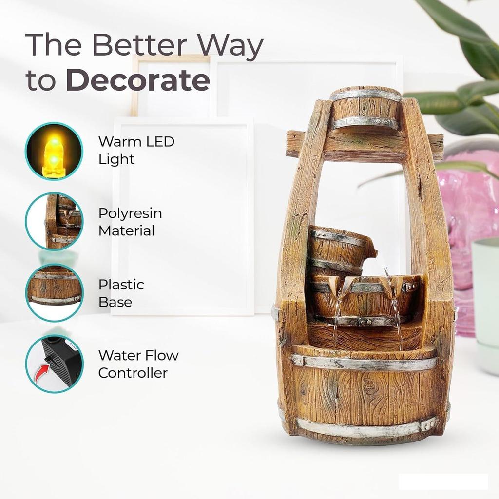 Polyresin Water Fountain for Home Decor with LED Lights | Indoor Decor for Living Room, Tabletop, Hall