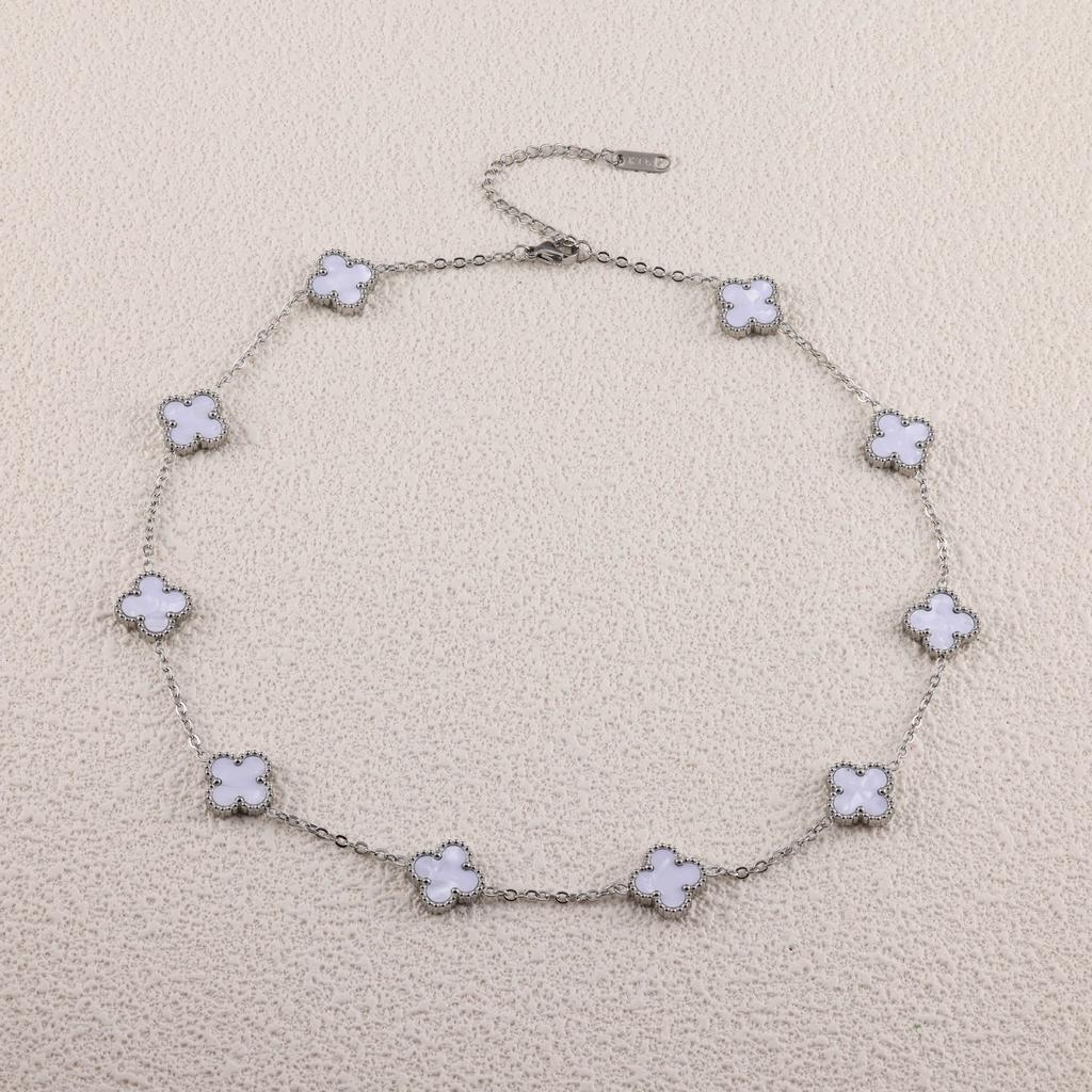 Steel-colored Four-leaf Clover and Ten-flower Necklace Clavicle Chain Fashionable and Non-fading Necklace for Women