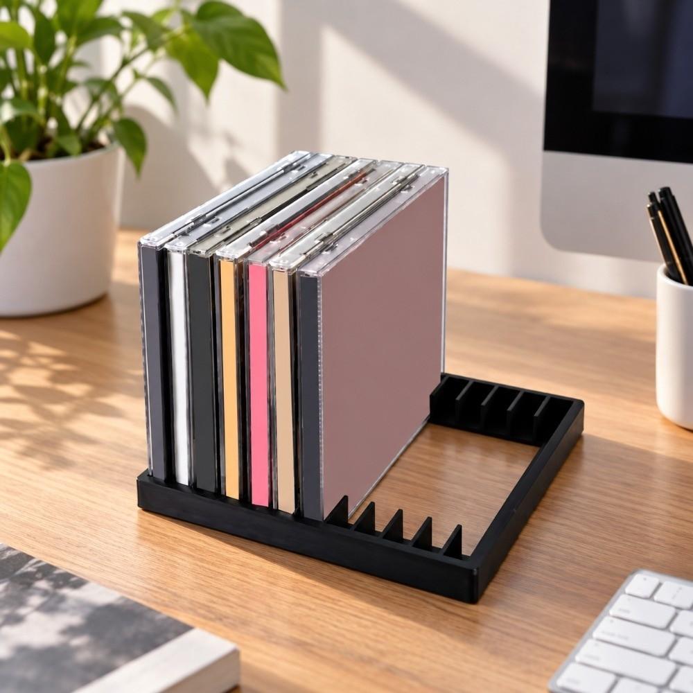 Plastic CD Storage Rack 12 Slots Lightweight CD Storage Display Shelf Space Saving Black Game Case Storage Rack Desktop