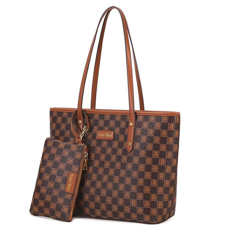 Fashionable Women's Bag Large Capacity Tote Bag Printed Chess Board Plaid Shoulder Bun Mother Bag Two Piece Set Casual Big Bag
