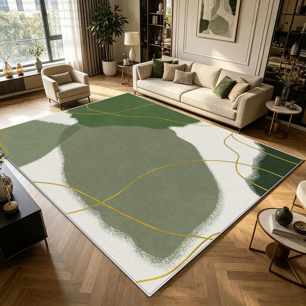 Moderner Minimalistischer Grüner Cremefarbener Abstrakter Teppich für Großes Wohnzimmer Schlafzimmer Teppiche Weich Flauschig Rutschfest Waschbar Lounge Bodenmatten