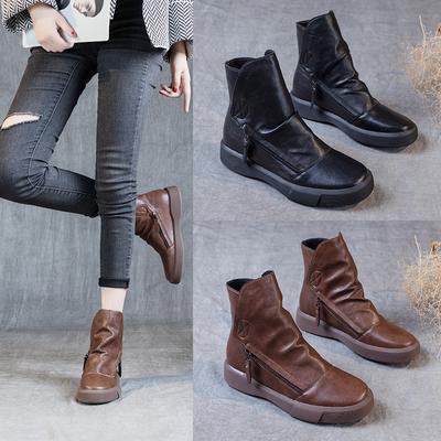 Fashion 2024 Autumn and Winter New Plush British Style Retro Short Boots Fashion Round Head Women Large Versatile Flat Bottom Women