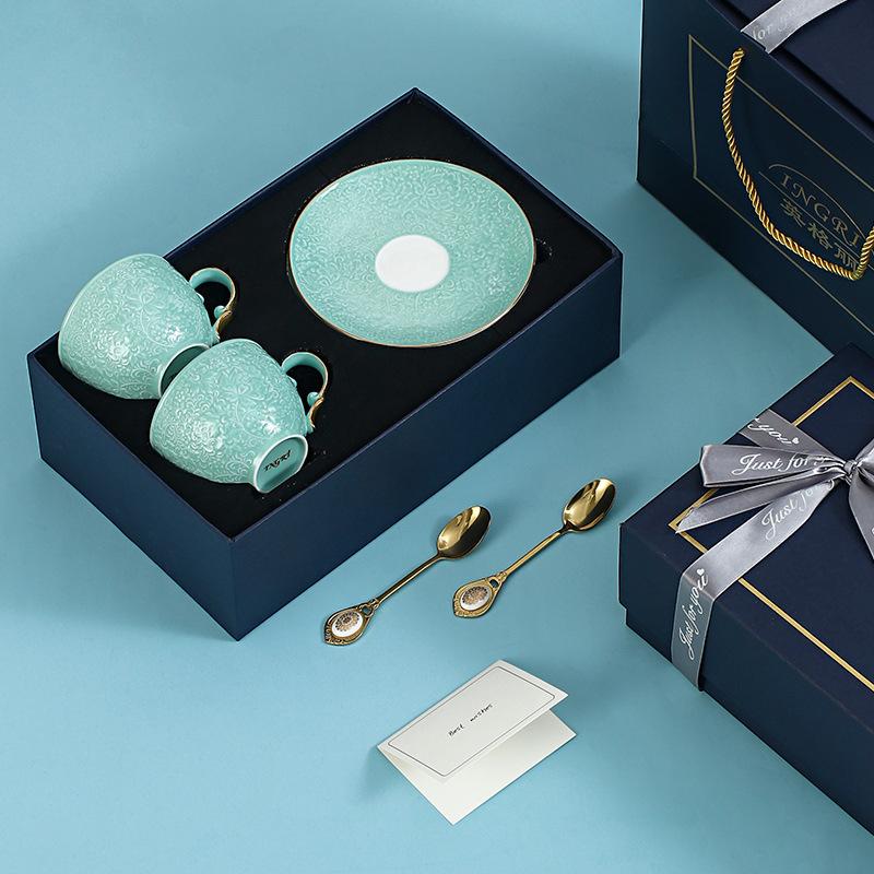 Light Luxury Bone China Coffee Cups And Saucers, High-End Exquisite Household Afternoon Tea Set, Cup Couple Cup Gift Box.