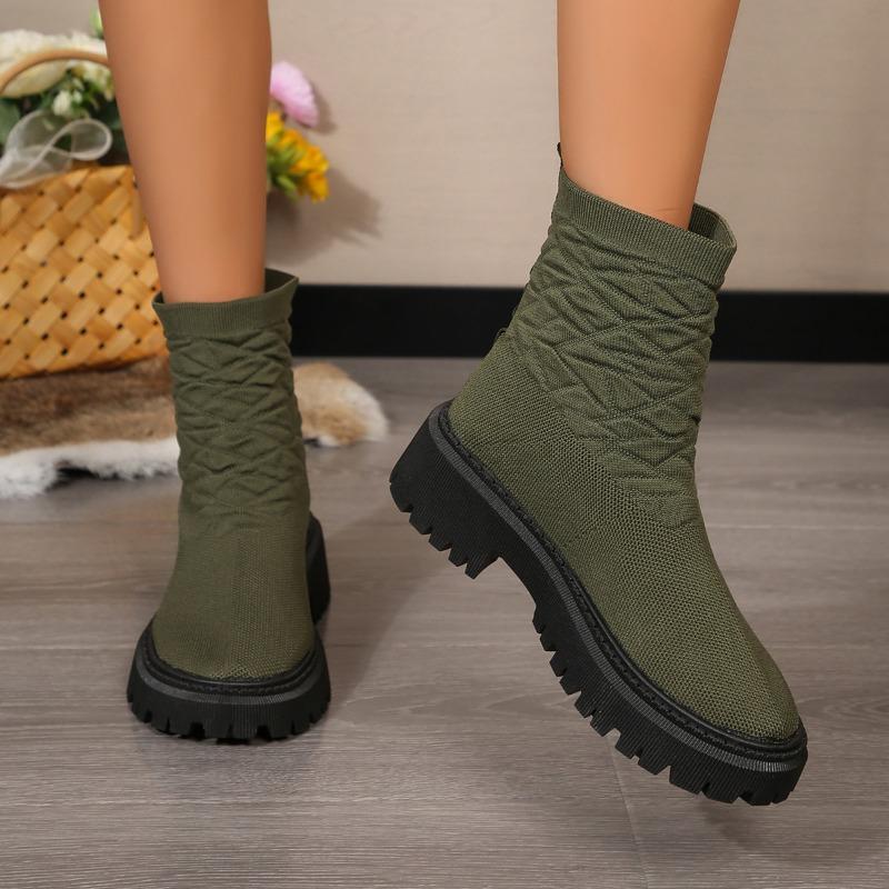 Large size fashion boots women's autumn and winter new elastic fly-woven thick-soled socks boots casual versatile Martin boots