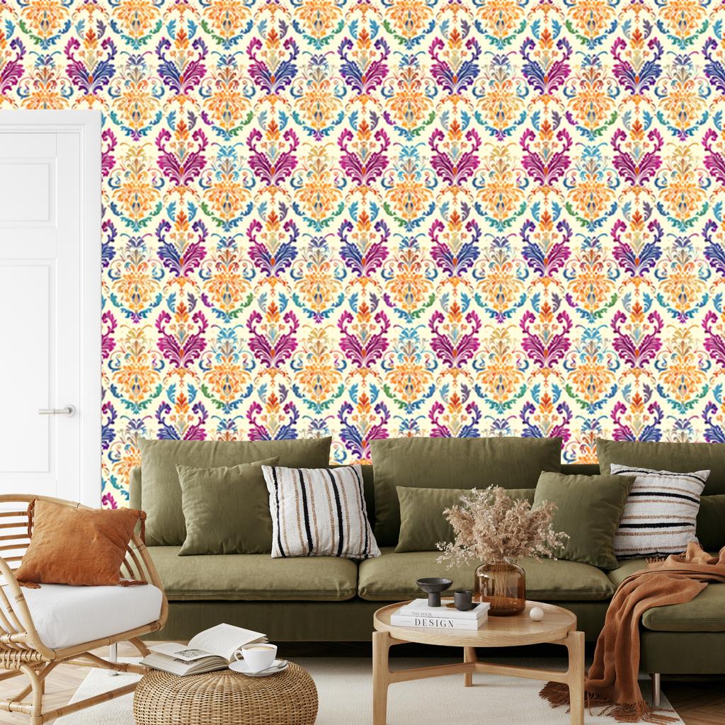 Baroque Damask Wallpaper Cream and Purple for Living Room and Bedroom 50x1000
