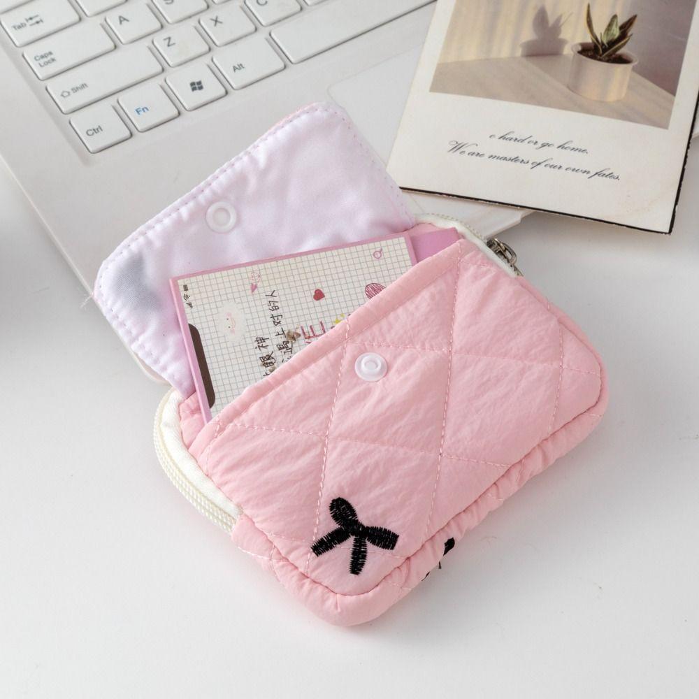 New Cartoon Floral Coin Purse Bow Print Large Capacity Storage Bag Headphone Bag
