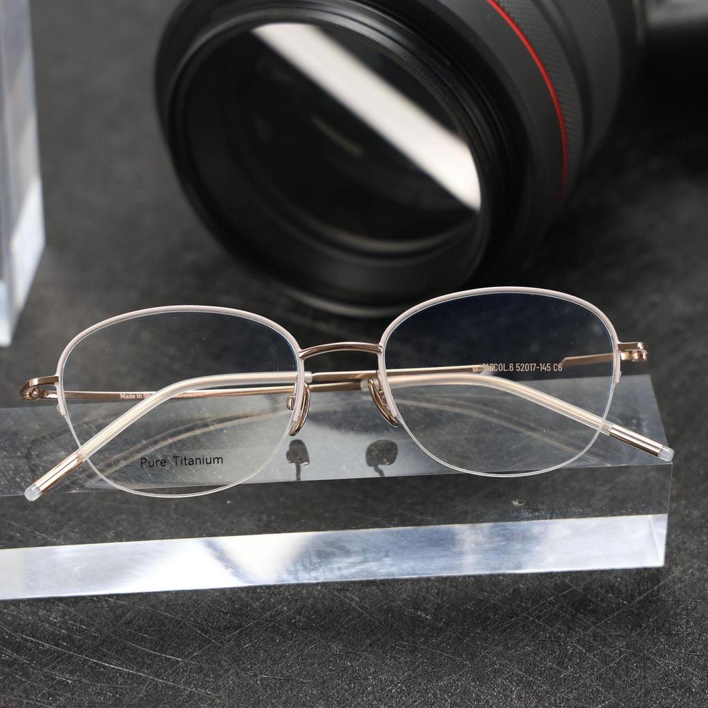 M6716S Unisex Retro Semi-Rimless Pure Titanium Eyeglass Frame - Prescription-Ready