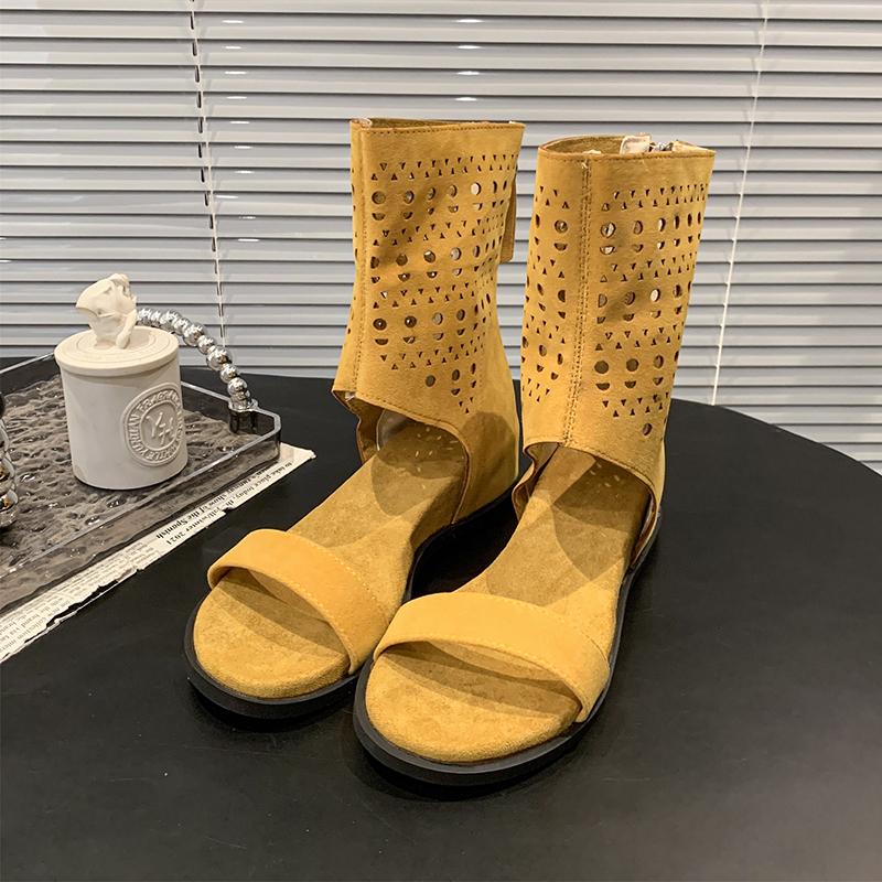 Mode Zehensandalen Hohl Atmungsaktiv Coole Stiefel 2025 Sommer Neu Innen Erhöhte Römische Schuhe Vielseitig Kurze Hosen Röhrenstiefel Damen