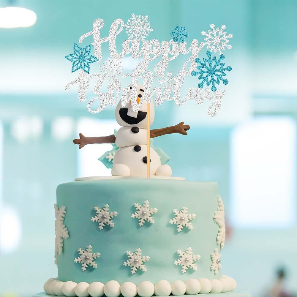 White Letter Snowflake Pattern Glitter Paper Birthday Cake Decoration Plugin