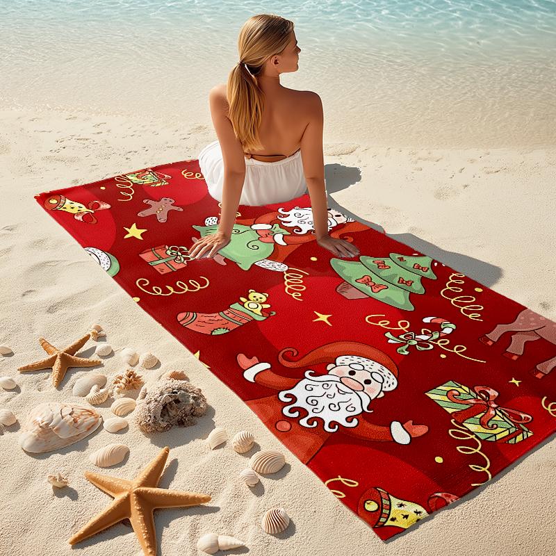 1Pc Merry Christmas Celebration Beach Towel Microfiber Beach Towel Thin Absorbent For Beach Swimming Yoga Bath Sports