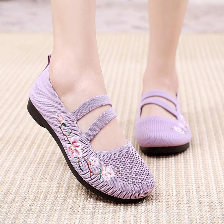 Женские весенние вязаные балетки с цветочным узором - Дышащие слипоны и удобная повседневная обувь 41 светло-фиолетовый 1390₽