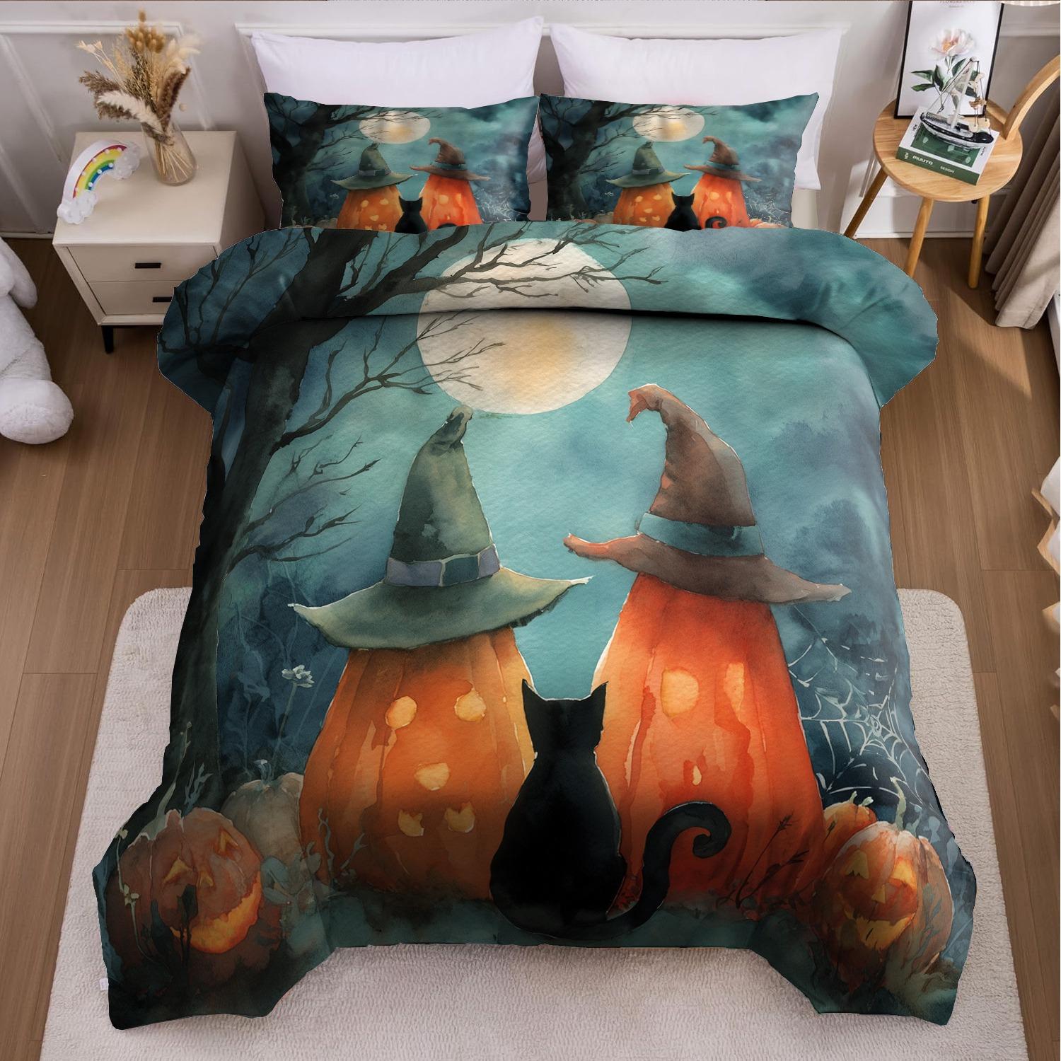 

3pcs Christmas Duvet Cover Set without Core Quilt Cover with 2 PillowcasesSoft and Machine Washable Halloween Themed Bedding EU Twin(135x200cm)