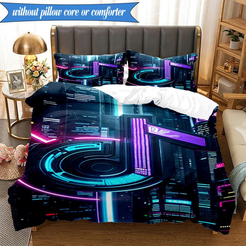 Neon Music Note 3pcs K-pop Music Group Bedding set,Ideal for Bedroom, Dormitory,Including Duvet Cover And 2pcs Pillowcases,Fan Gifts