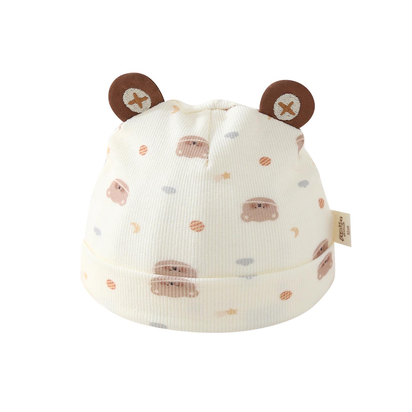 

Infant/Newborn Baby Hat for Spring/Autumn - Lightweight, Fontanel Protection, Outdoor Pullover Style Emoji Bear (Beige)