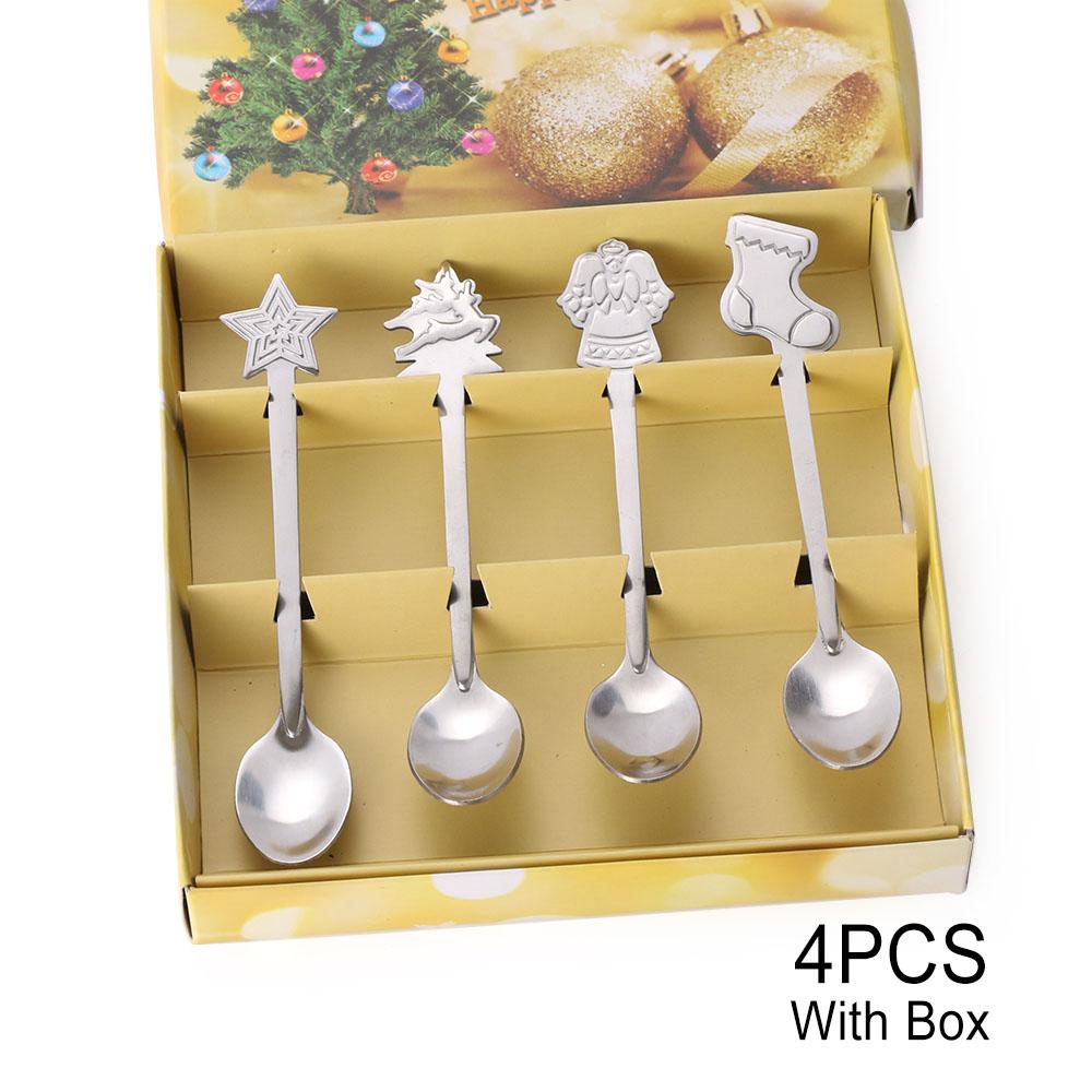 4pcs/set Stainless Steel Christmas Tableware Coffee Spoons Ice Cream Desserts Spoon Snowman Xmas Tree Kids Drinking Tea Scoops