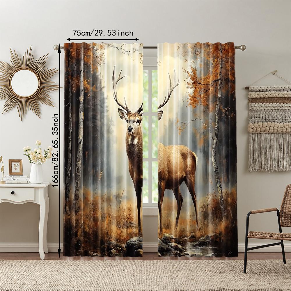 Set Of 2 Versatile Polyester Transparent Curtains Home Decoration Feet Elk Use Bedrooms Living Rooms Curtain Perfect For Great Room