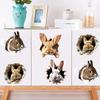 4 Sheets Easter Bunny Wall Sticker Waterproof Self-adhesive 3D Effect Broken Wall Simulation Rabbit Home Living Room Wall Art Decoration Decal