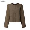Women Casual Round Neck Long Sleeve Cardigan Blouse