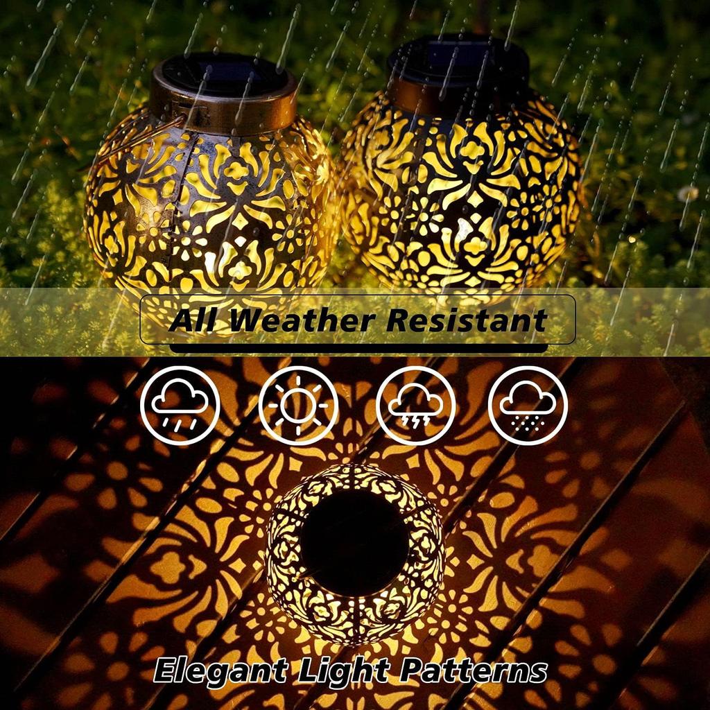 Gartenlandschaftsdekoration für den Außenbereich Solarleuchten LED Metall Wasserdicht Runde Laternenlichter Hängende Hohle Projektionslichter