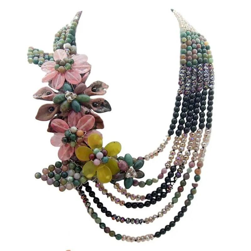 

Эффектное колье Y·YING с пресноводным черным жемчугом и агатами, ониксом и кристаллами цветов, 22 дюйма