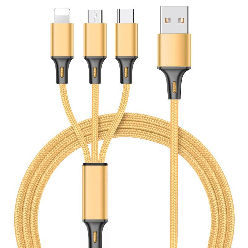 Woven 3-in-1 Mini Charging Cable with Laser Logo for Apple, Huawei, Type-C Devices