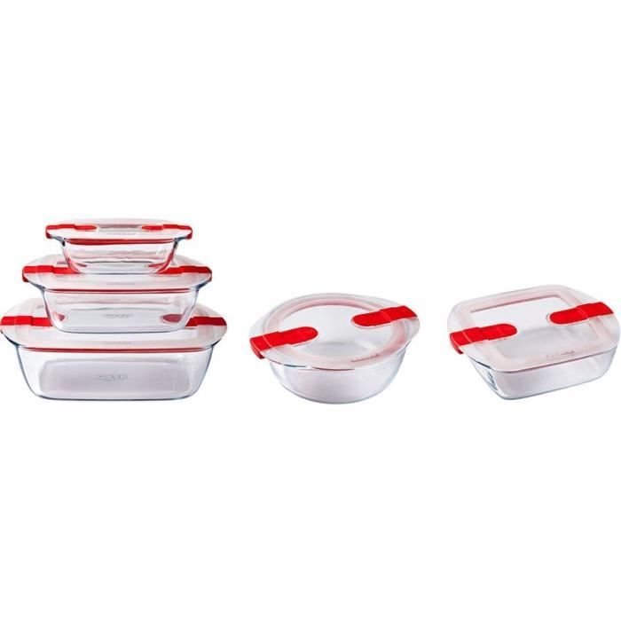 Lot de 5 Boîtes de conservation - PYREX - Cook &amp; Heat - Verre - Couvercle à valves vapeur spécial micro-onde