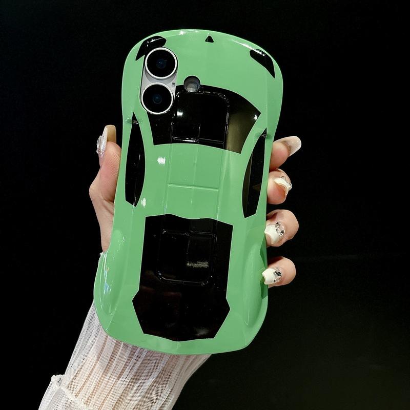 

Чехол для телефона в форме автомобиля с 3D-дизайном, однотонный, для iPhone 16 Pro Max 15 14 Pro 13 12 11, глянцевый, ударопрочный, жесткий, гибридный, из поликарбоната, силикон, мягкий край, бампер iPhone 11 зелёный
