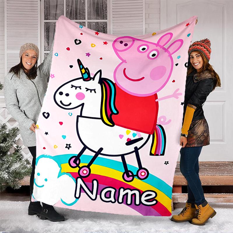 Personalized Custom Name Blanket - Peppa Pig Print Design,Blanket for Sofa,Bed,Travel,Camping - Soft and Warm, Great Gift