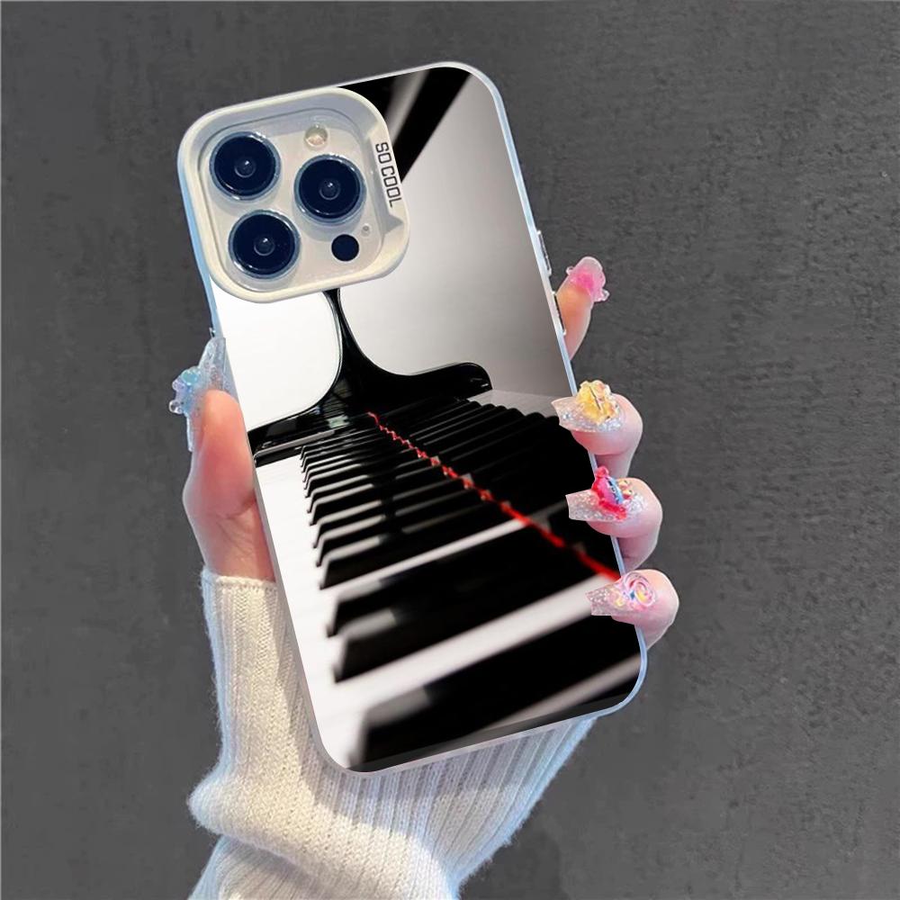 Black White Music Piano Keys Notes Phone Case For IPhone 16 15 14 13 12 11 Pro Max X XR XSMAX 8 7 Plus Matte Shockproof Back