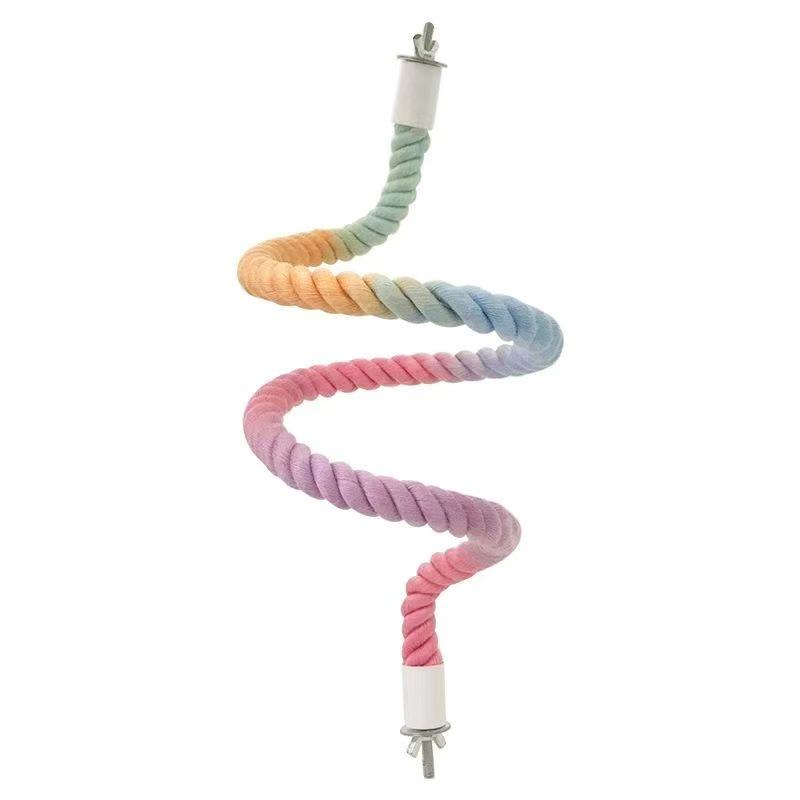 Rotating Climbing Pole & Swing for Parrots, Cockatiels, Budgies, Parakeets – Cotton Rope Stand & Decorative Toy