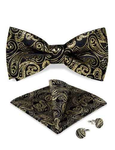 Conjunto de abotoaduras masculinas de seda azul ajustável com gravata borboleta Paisley floral Hanky