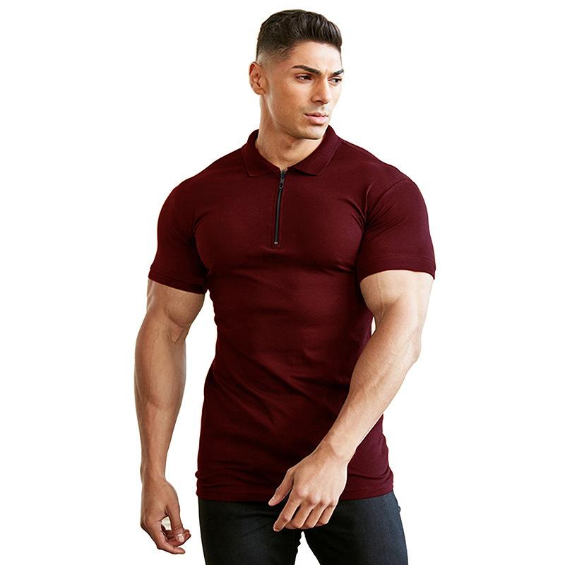 Trendiges Herren Sommer Polohemd mit Reißverschlusskragen und kurzen Ärmeln Herren Revers Einfarbig T-Shirts Mode Herren Tops