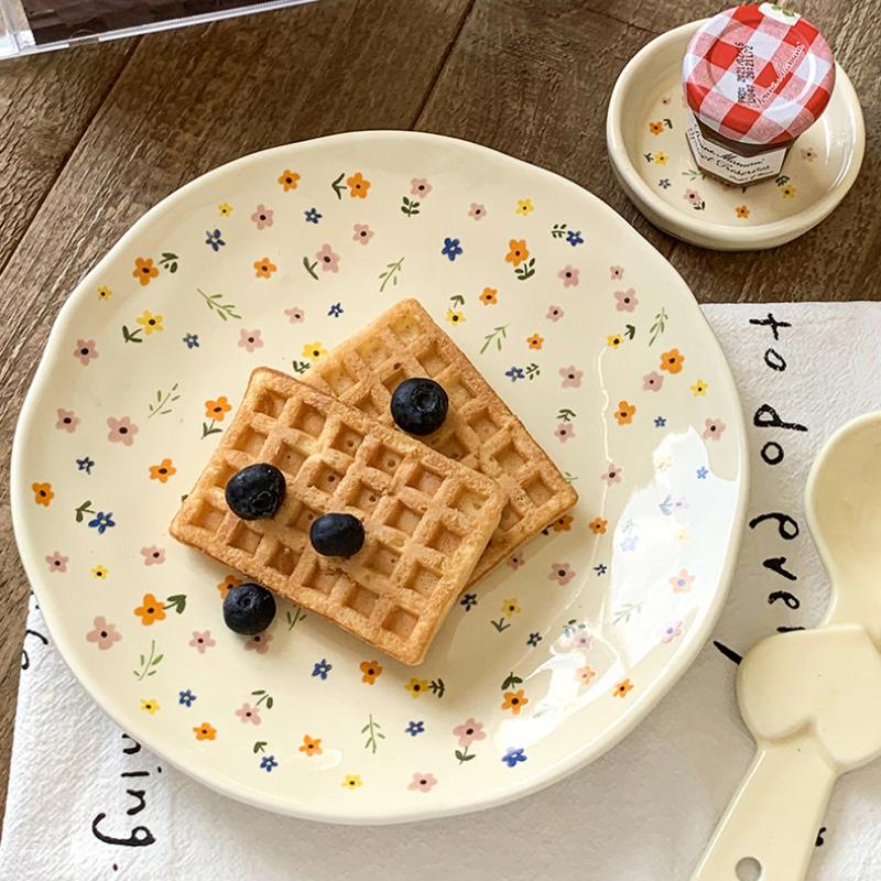 Korean Yellow Flower Hand Pinched Tableware Cup Noodle Ceramic Home Biscuit Dessert Plates Breakfast Rice Fruit Salad Ramen Bowl