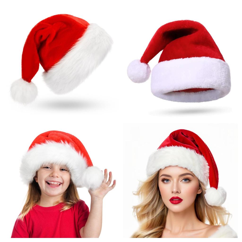 Red Fluffy Christmas Santa Hat Adult Kid Santa Hat Ornaments Xmas Home Birthday Party Near Year Festive Baby Shower Holiday Gift