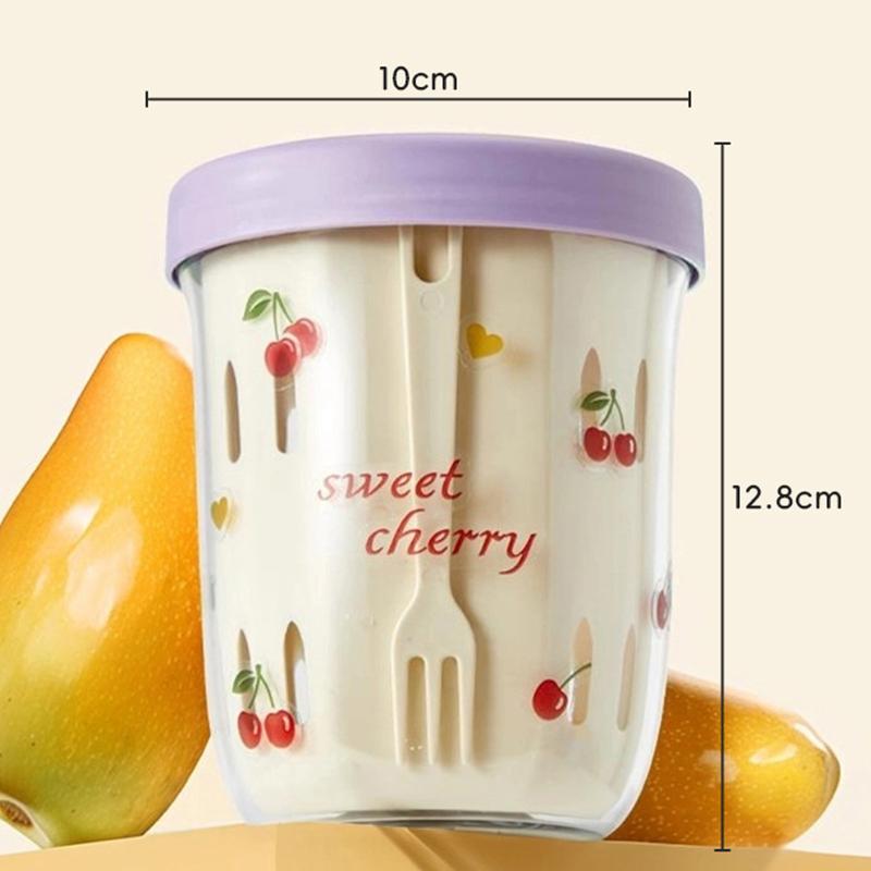 Double Wall Salad Cup Portable Leak Proof Oat Container With Fork&Handle Drain Fruit Cup Cute Breakfast Cup For Student
