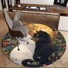 1pc Anime Design Round Carpet Office Chair Mat with Cats and Flowers, Non Slip Rug for Home Decor