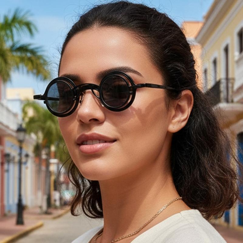 Round Metal Frame Sunglasses Retros Trendy Light Weight Sunglasses with Sun Protecting for Outdoor Activity