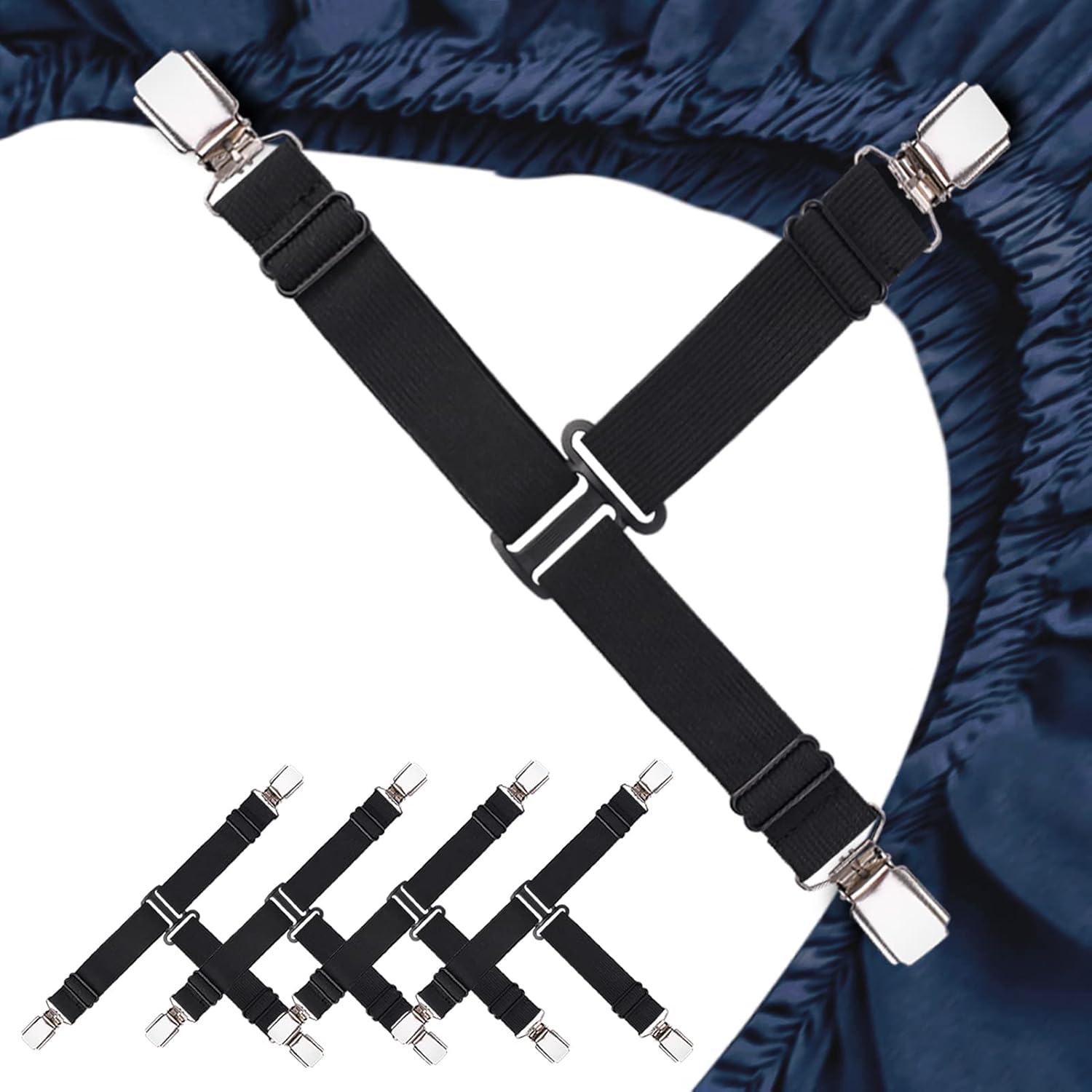 Fitted Sheet Straps 4 PCS Sturdy Bed Sheet Clips Keeping Sheets in Place Sheet Suspenders Fitted Sheet Clips Grey One Size