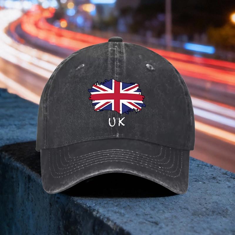 UK Flag Distressed Baseball Cap Washed Cotton Adjustable Vintage Sun Hat Outdoor Travel Cap