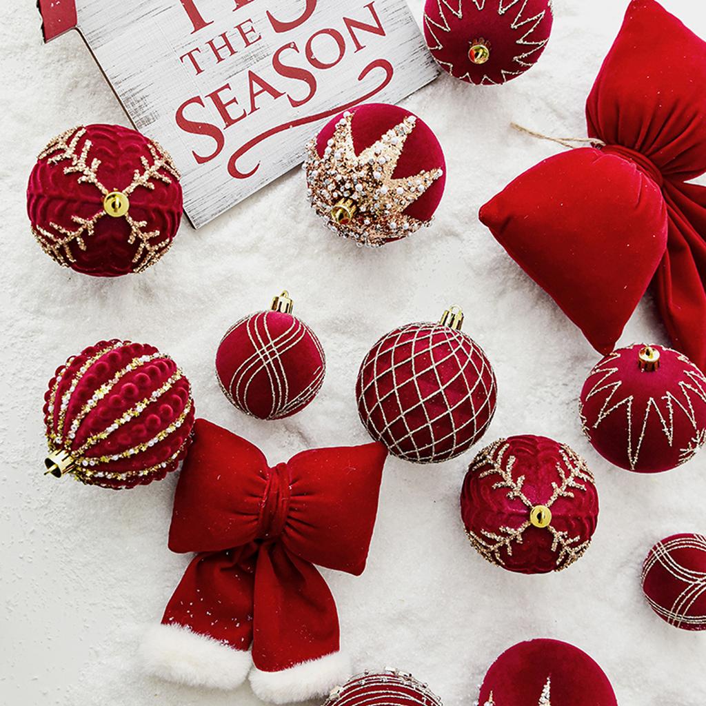 4 Red Painted Velvet Christmas Ball Ornaments Christmas Tree Baubles Christmas Decorations Home Party Decorations