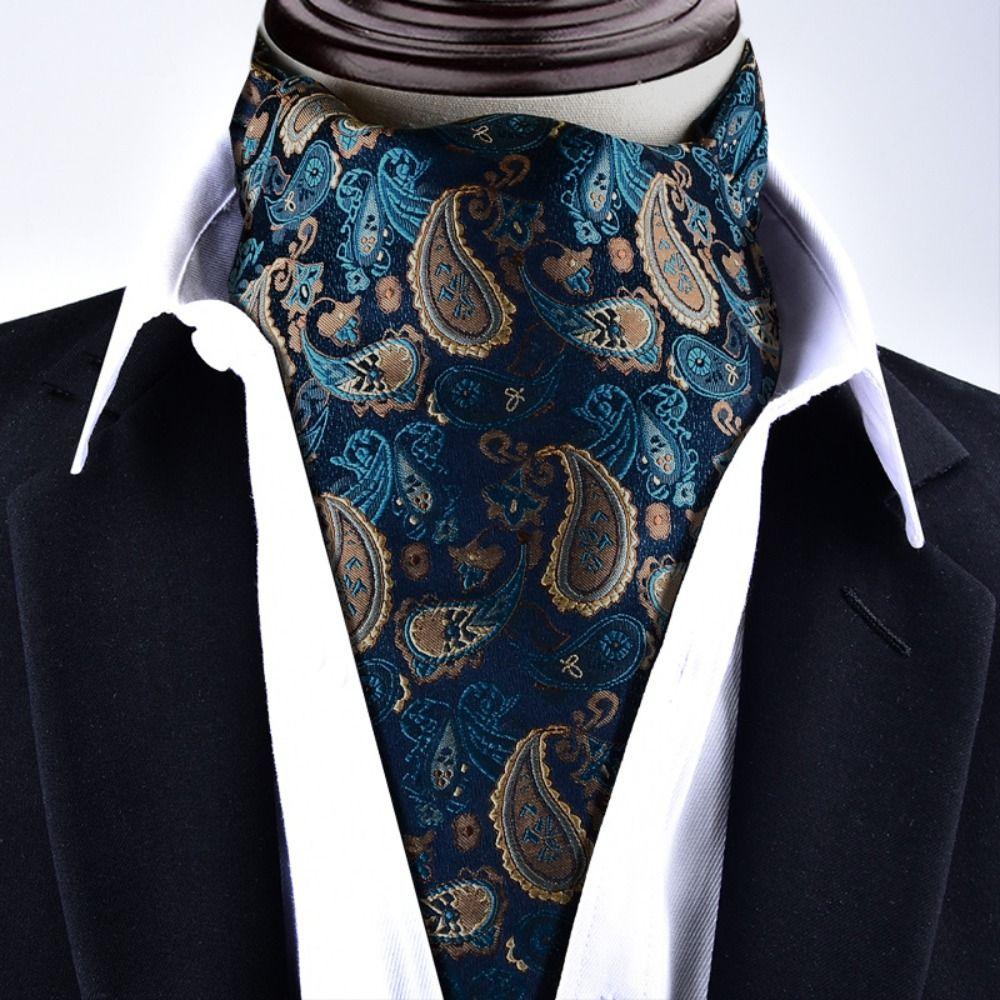 Floral Pattern Ascot Tie Paisley Polka Dot Self Tie Vintage Cravat Tie  Wedding Party