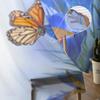 Cortinas Voil Transparentes de Flor Azul Primavera com Borboleta para Janela de Sala de Estar Cortina de Tule Transparente Cortinas para Quarto Decoração de Casa